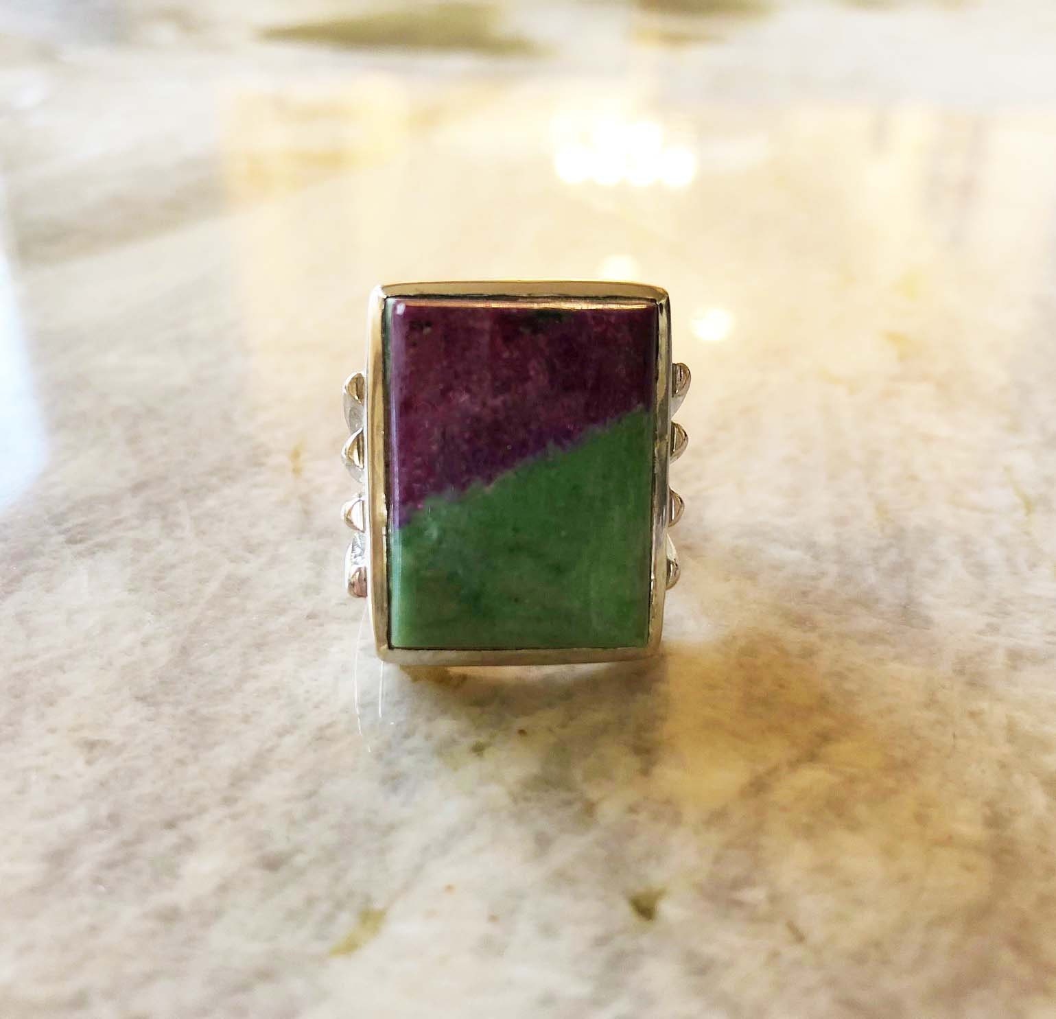 Ruby Zoisite Ring - Sterling Silver Handcrafted Statement