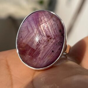 Ruby Zoisite Sterling Silver Ring,round shimmiring Gemstone