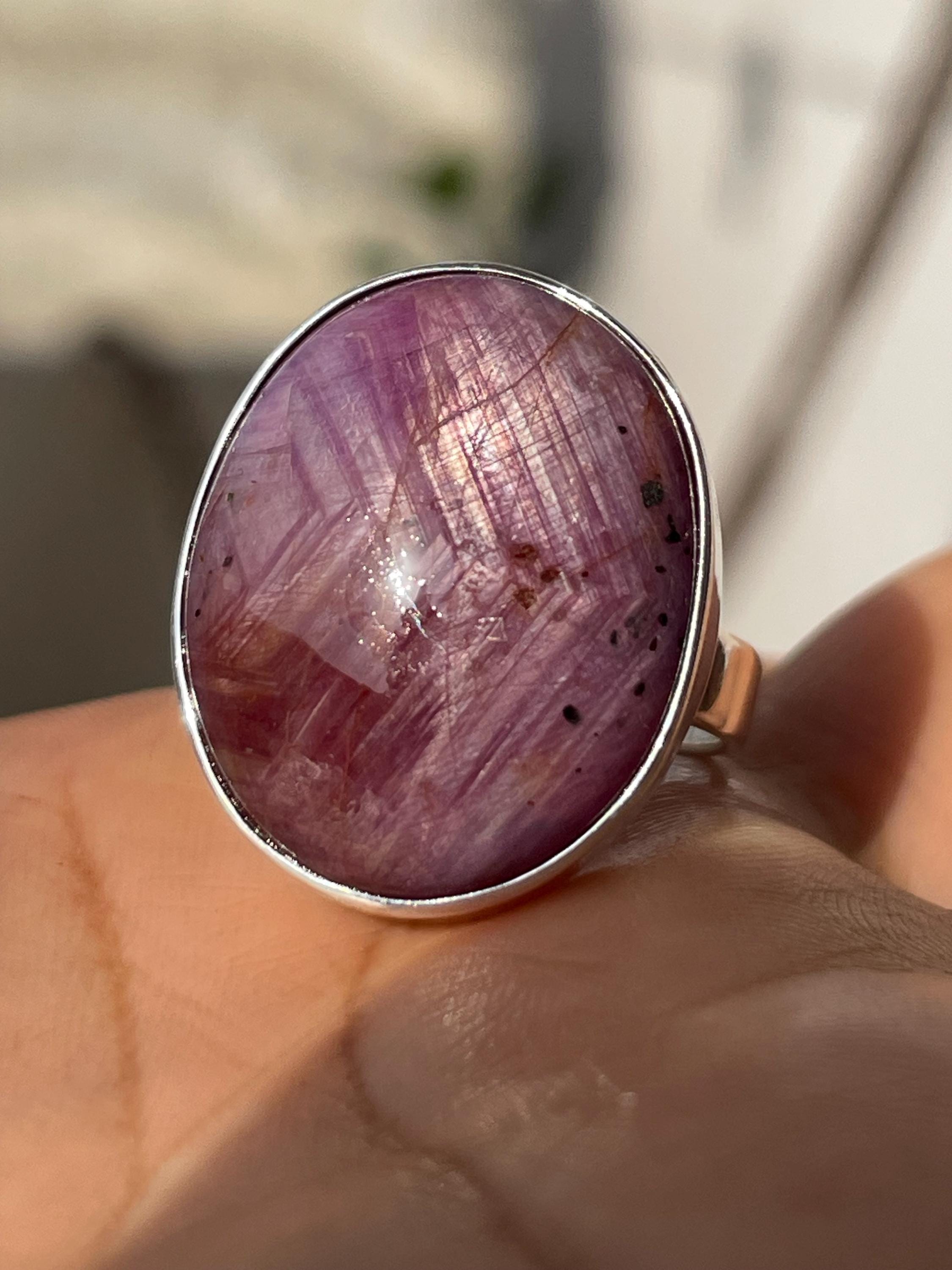 Ruby Zoisite Sterling Silver Ring,round Shimmiring Gemstone