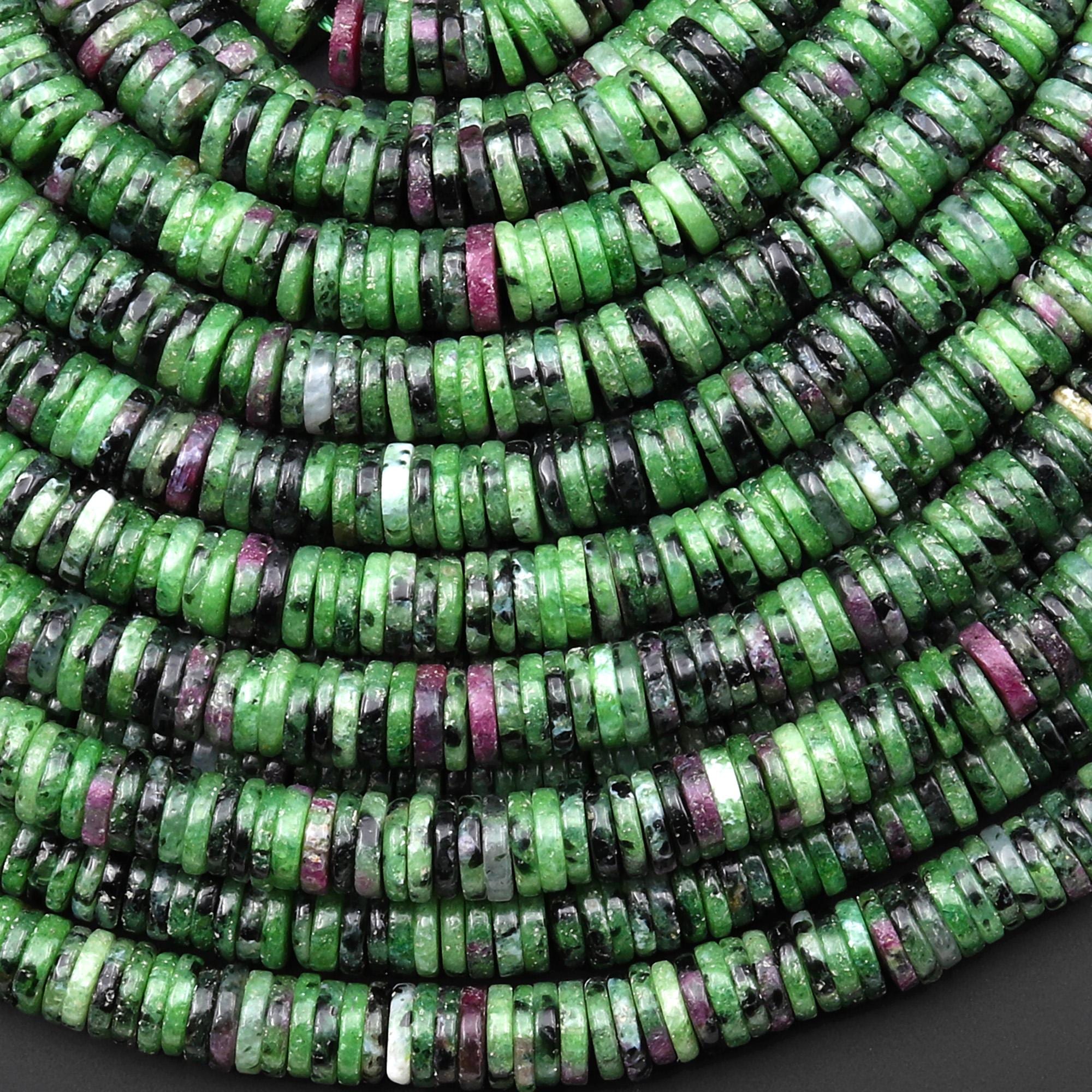 Natural Ruby Zoisite 6mm Smooth Thin Heishi Rondelle Beads 15.5" Strand