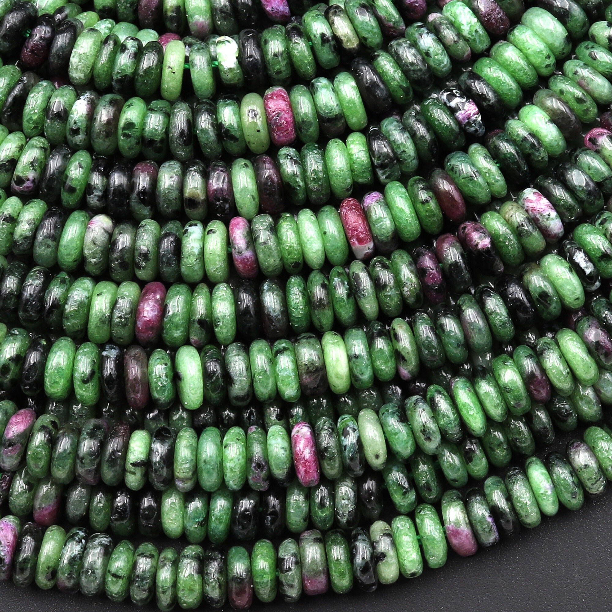 Natural Ruby Zoisite 6mm Smooth Thin Rondelle Beads 15.5" Strand Natural Ruby Zoisite 6mm Smooth Thin Rondelle Beads 15.5" Strand