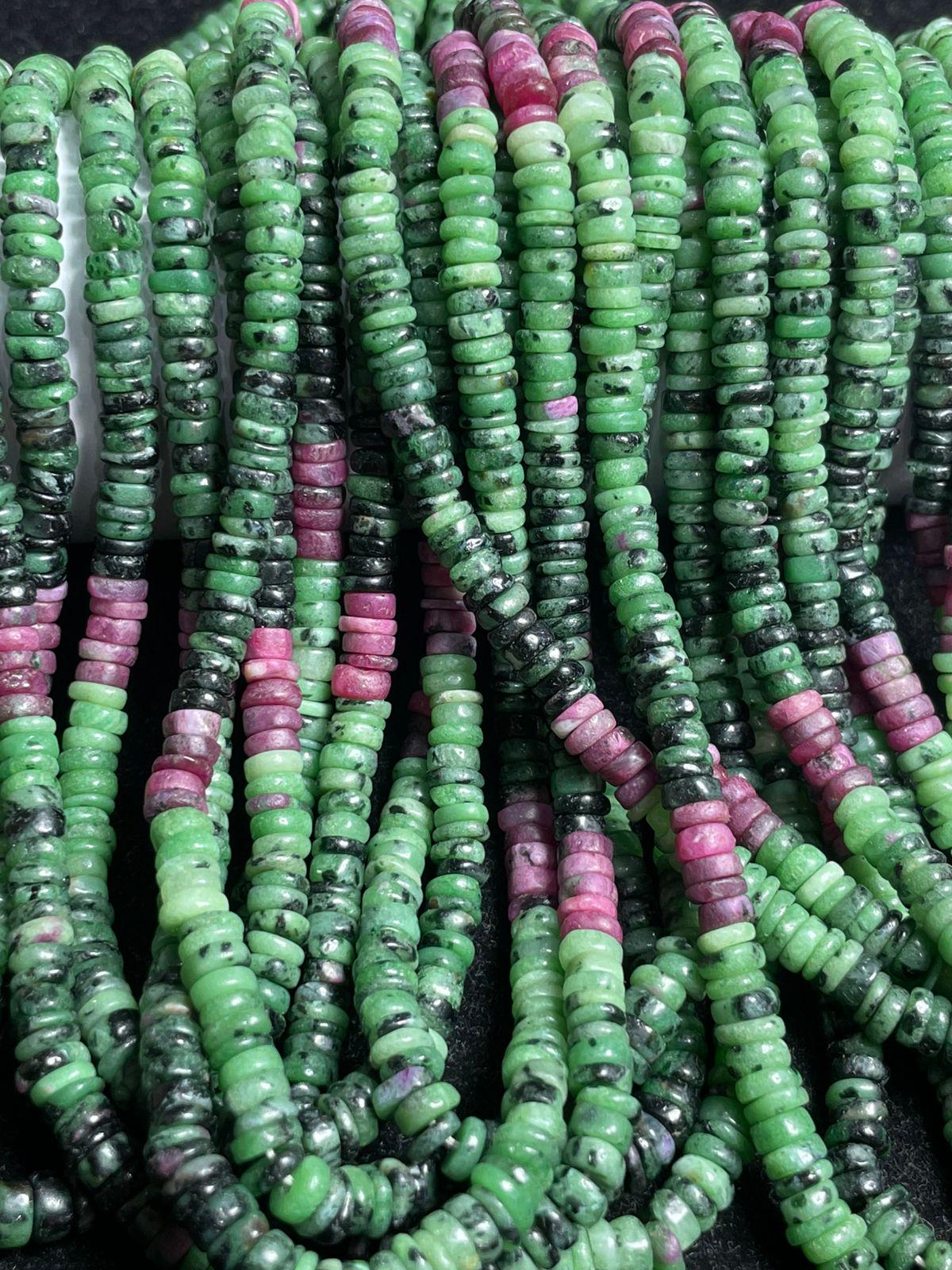 New Brand- Natural Shaded Ruby Zoisite Size 5-5.5 Mm Smooth Tyre Shape Gemstone Beads, 16 Inch Strand For Jewelry Making
