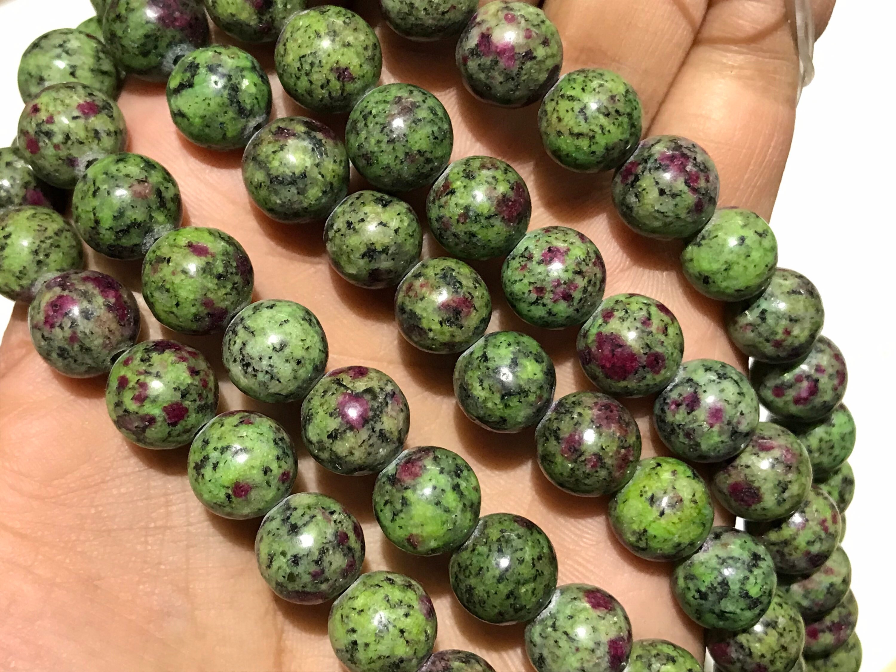 Natural Ruby Zoisite 10 Mm Balls 1mm Hole /10 Mm Ruby Zoisite Gemstone Beads/round Shape Ruby Zoisite With 1mm Hole/ruby Zoisite //15”line