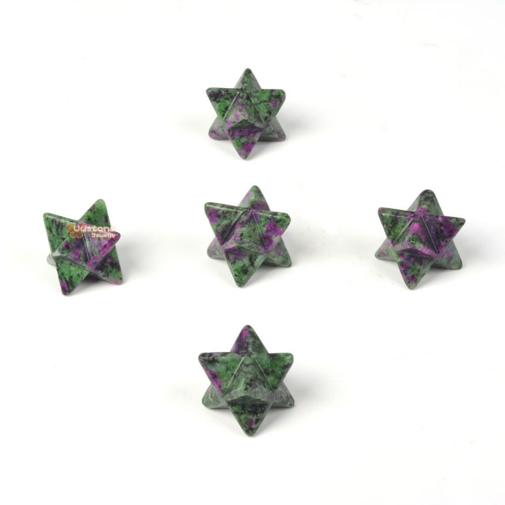 Carved Dyed Green Ruby Zoisite Gemstone Crystal Merkaba Star Energy Healing Sacred Geometry Chakra Stone
