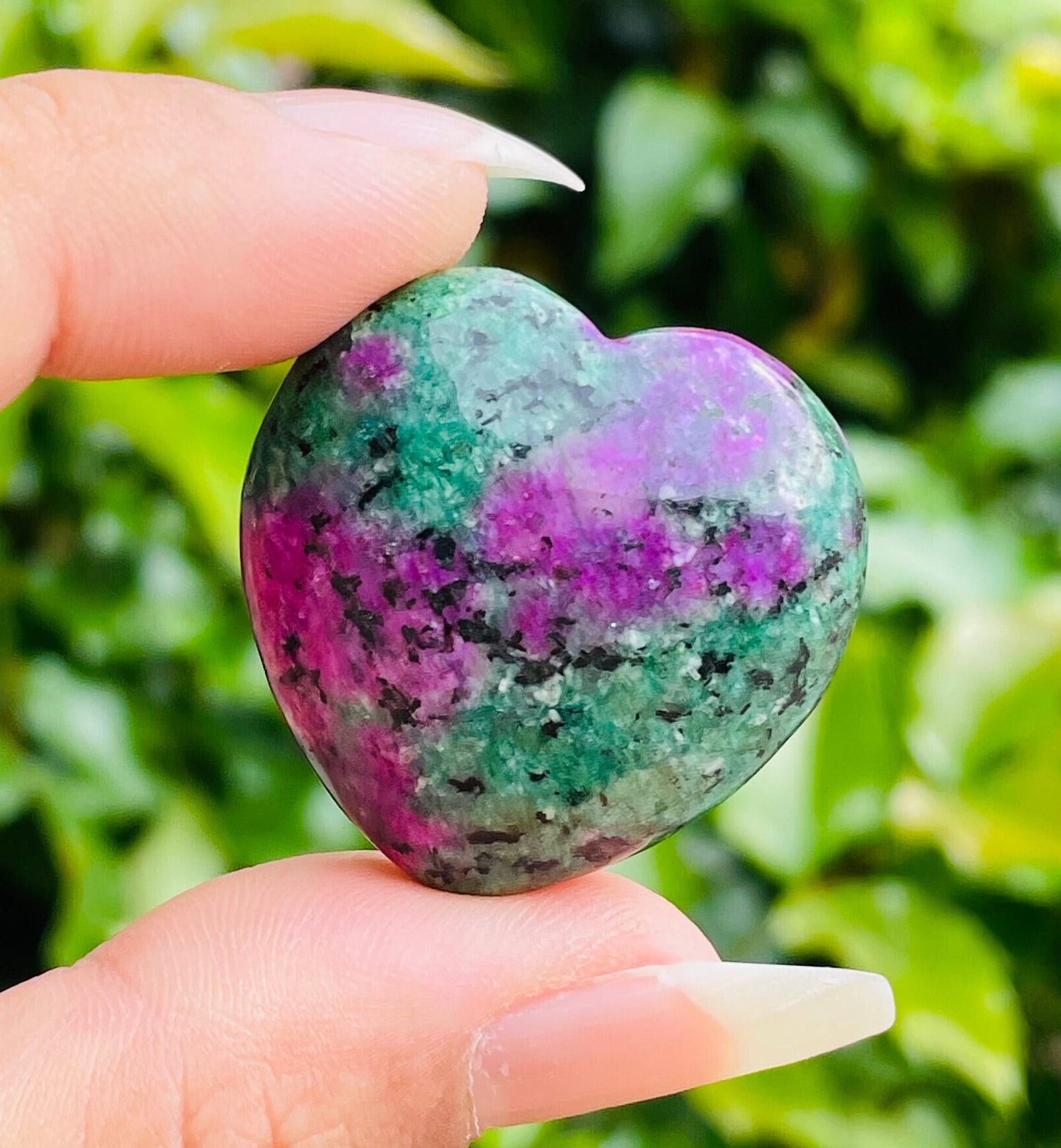Ruby Zoisite Crystal Heart: Polished Pink & Green Gemstone (18-25mm)