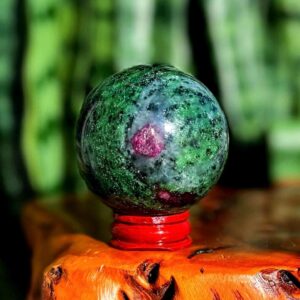 Natural Ruby Zoisite Sphere w/ stand - (Anyolite) - UV reactive - for enhanced patience and passion -connects mind and heart Natural Ruby Zoisite Sphere w/ stand - (Anyolite) - UV reactive - for enhanced patience and passion -connects mind and heart