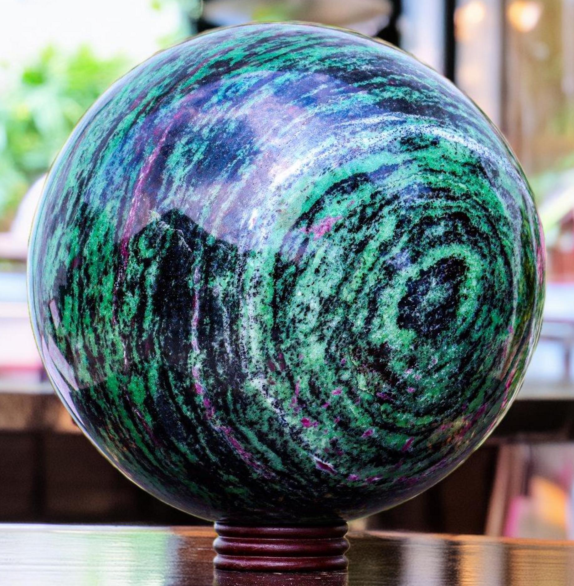Ruby Zoisite Sphere: Pink Anyolite Crystal Ball, Metaphysical Decor