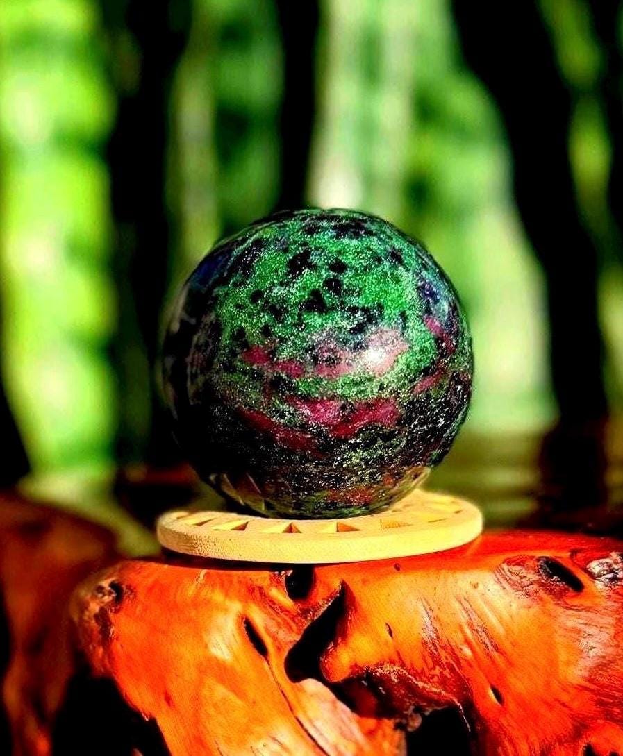 Ruby Zoisite Sphere W/ Stand - (anyolite) - Uv Reactive - For Enhanced Patience And Passion -connects Mind And Heart - Anyolite Crystal