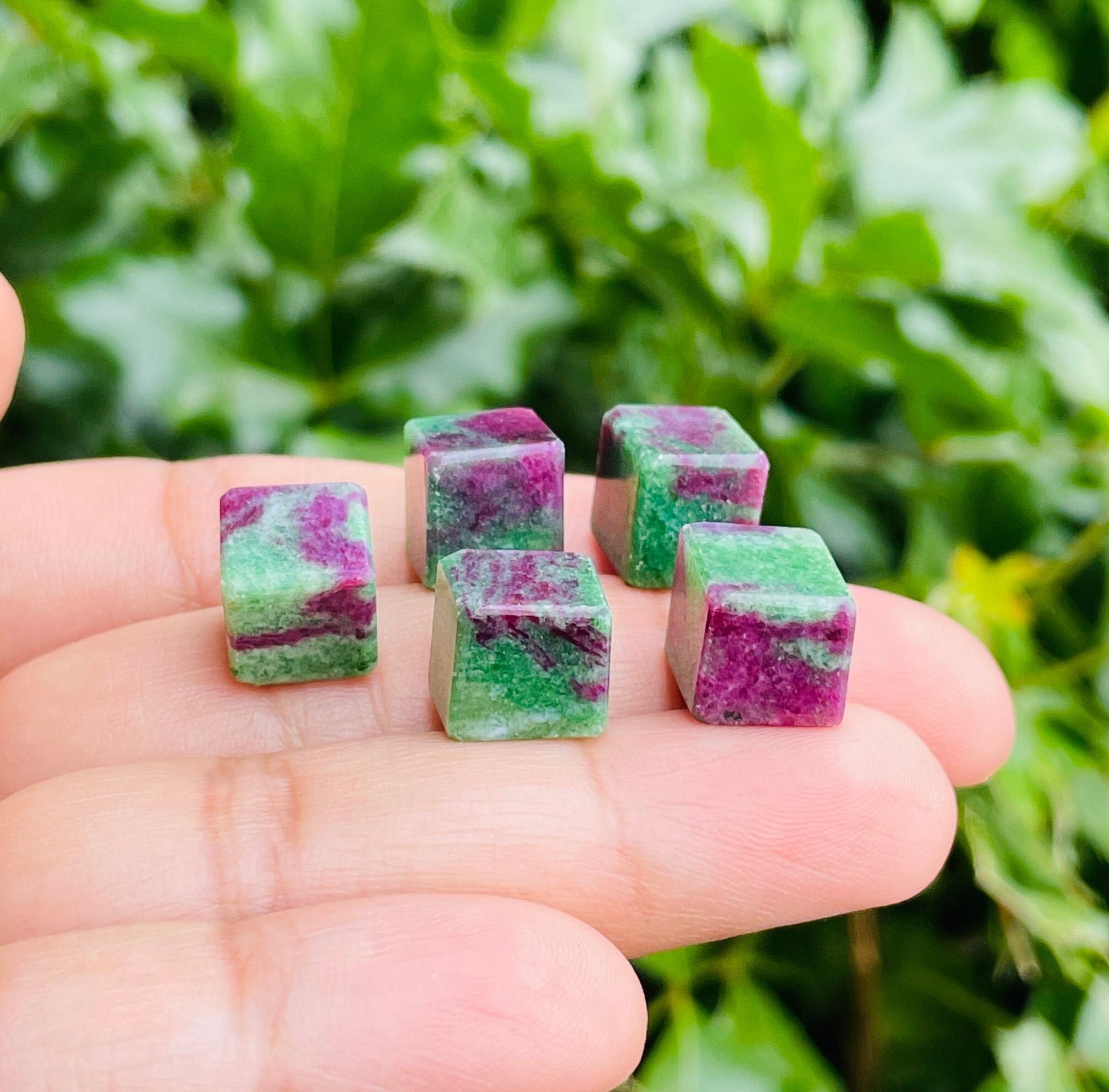Mini Ruby Zoisite Crystal Cube: Tumbled Polished Carving (9-11mm)