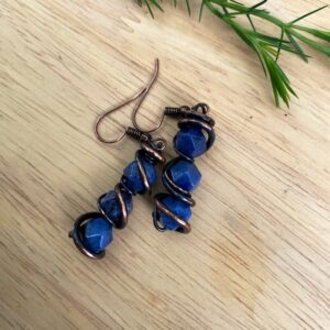 Rustic Handmade Hammered Antiqued Copper African Dumortierite Earrings