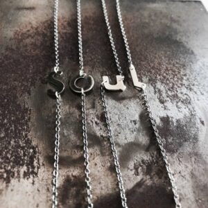Rustic Handmade Letter Necklace- Initial Necklace in Oxidized Black or Sterling Silver
