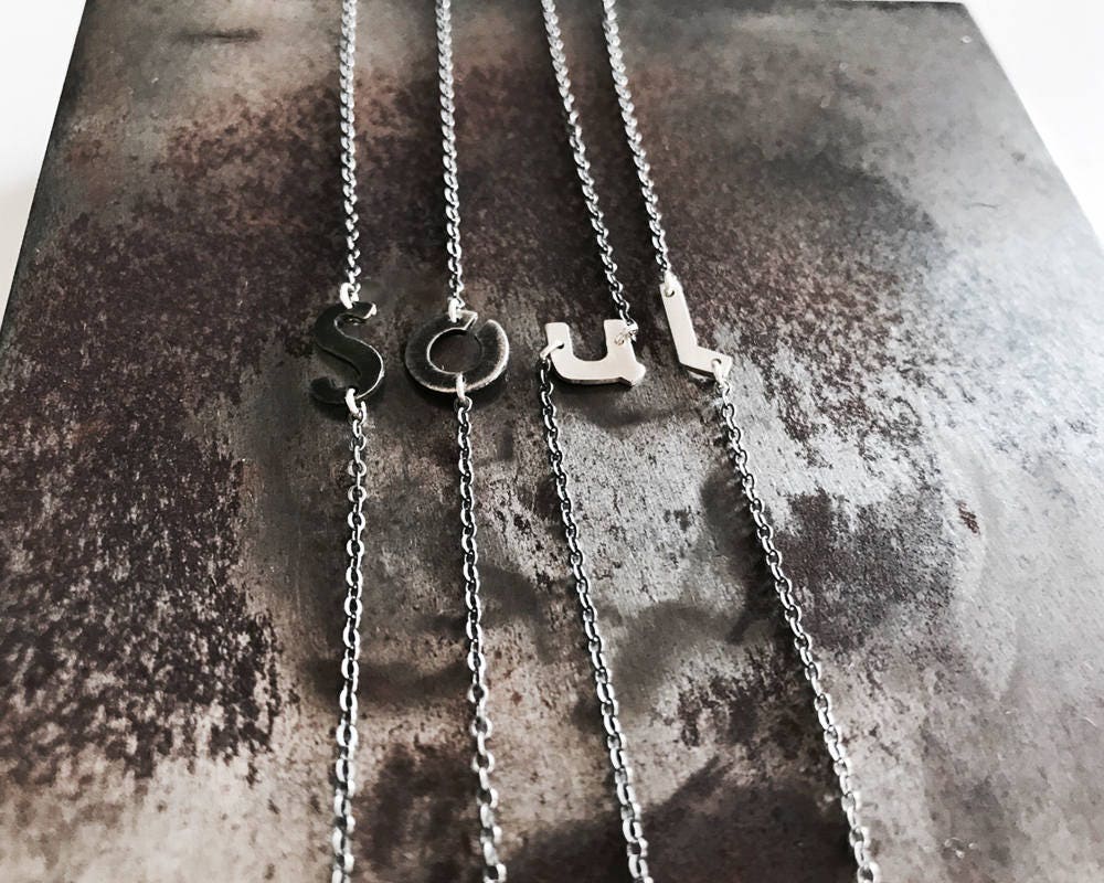 Rustic Handmade Letter Necklace- Initial Necklace In Oxidized Black Or Sterling Silver