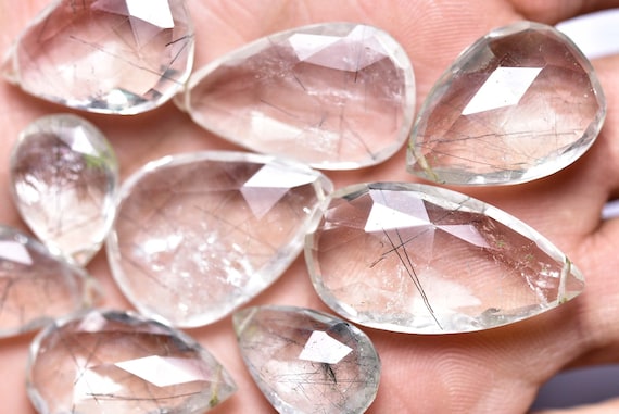 3 Pcs,super Quality Natural Black Rutile Quartz Faceted Side Drilled Big Briolettes,size Is 12x16-18x28mm #170