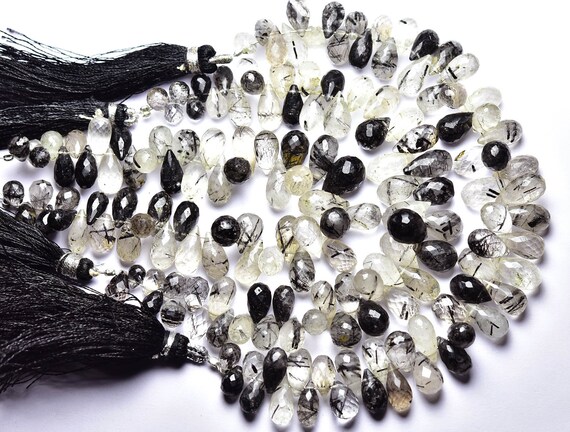 Black Rutile Teardrop Beads 6 Inches - Natural Faceted Black Rutile Quartz Tear Drops Briolettes - Size Is 5x7- 6x12mm #2278 Black Rutile Teardrop Beads 6 Inches - Natural Faceted Black Rutile Quartz Tear Drops Briolettes - Size Is 5x7- 6x12mm #2278