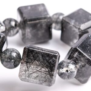 10-11MM Black Rutilated Quartz Beads Beveled Edge Faceted Cube Bracelet Grade A Genuine Natural Gemstone 7.5" (117882h-3983) 10-11MM Black Rutilated Quartz Beads Beveled Edge Faceted Cube Bracelet Grade A Genuine Natural Gemstone 7.5" (117882h-3983)