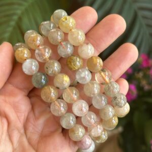 10mm Golden And Green Mix Rutile Quartz Bracelet, Crystal Bracelet 10mm Golden And Green Mix Rutile Quartz Bracelet, Crystal Bracelet