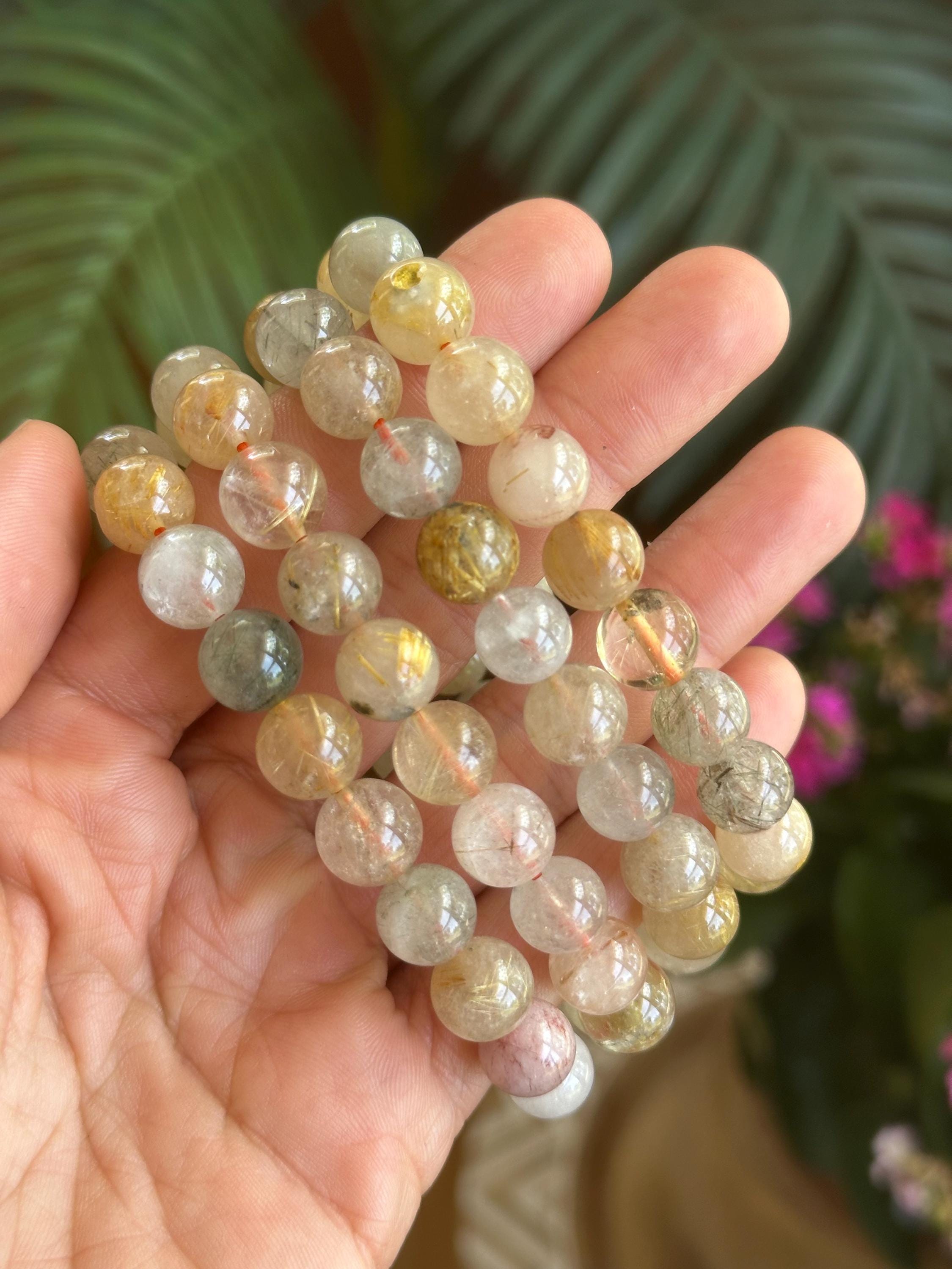 10mm Golden  And Green Mix Rutile Quartz Bracelet, Crystal Bracelet