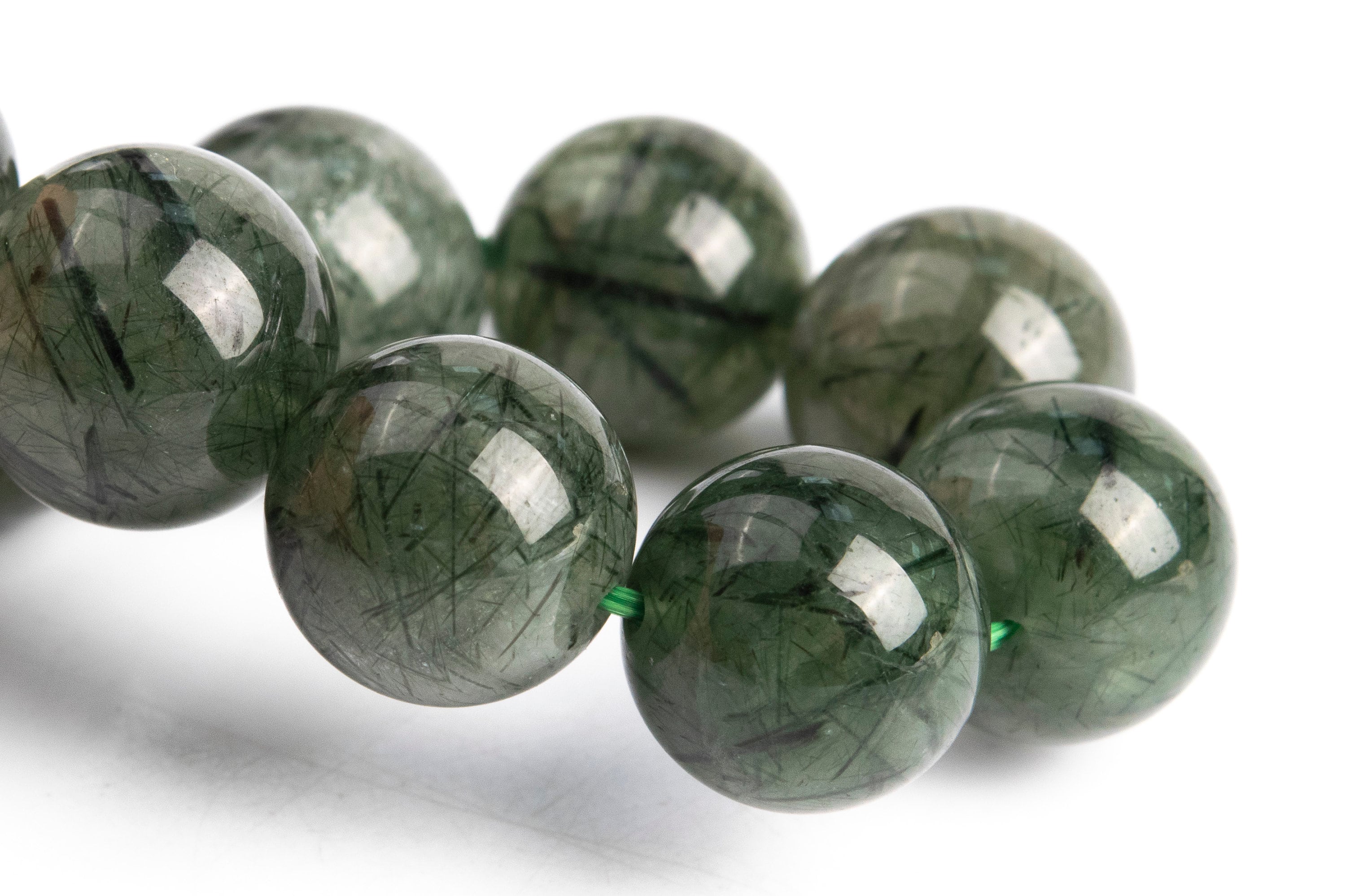 12mm Deep Green Rutilated Quartz Beads Bracelet Grade A+ Genuine Natural Round Gemstone 8" (117111h-3745)