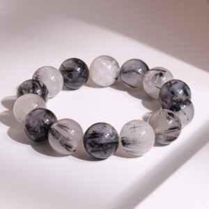 15mm Genuine Natural Rutilated Quartz Black & White Round Big Size Beads Gemstone Bracelet For Man And Woman 15mm Genuine Natural Rutilated Quartz Black & White Round Big Size Beads Gemstone Bracelet For Man And Woman