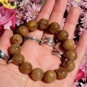 15mm Gold Rutile Quartz Stretch Rare Bracelet Natural Crystal Wealth, Happiness, Protection