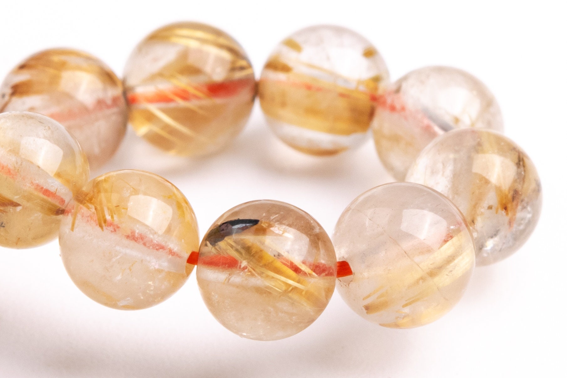 6-7mm Titanium Golden Rutile Quartz Beads Bracelet Grade A Genuine Natural Round Gemstone 7" (119181h-1086)