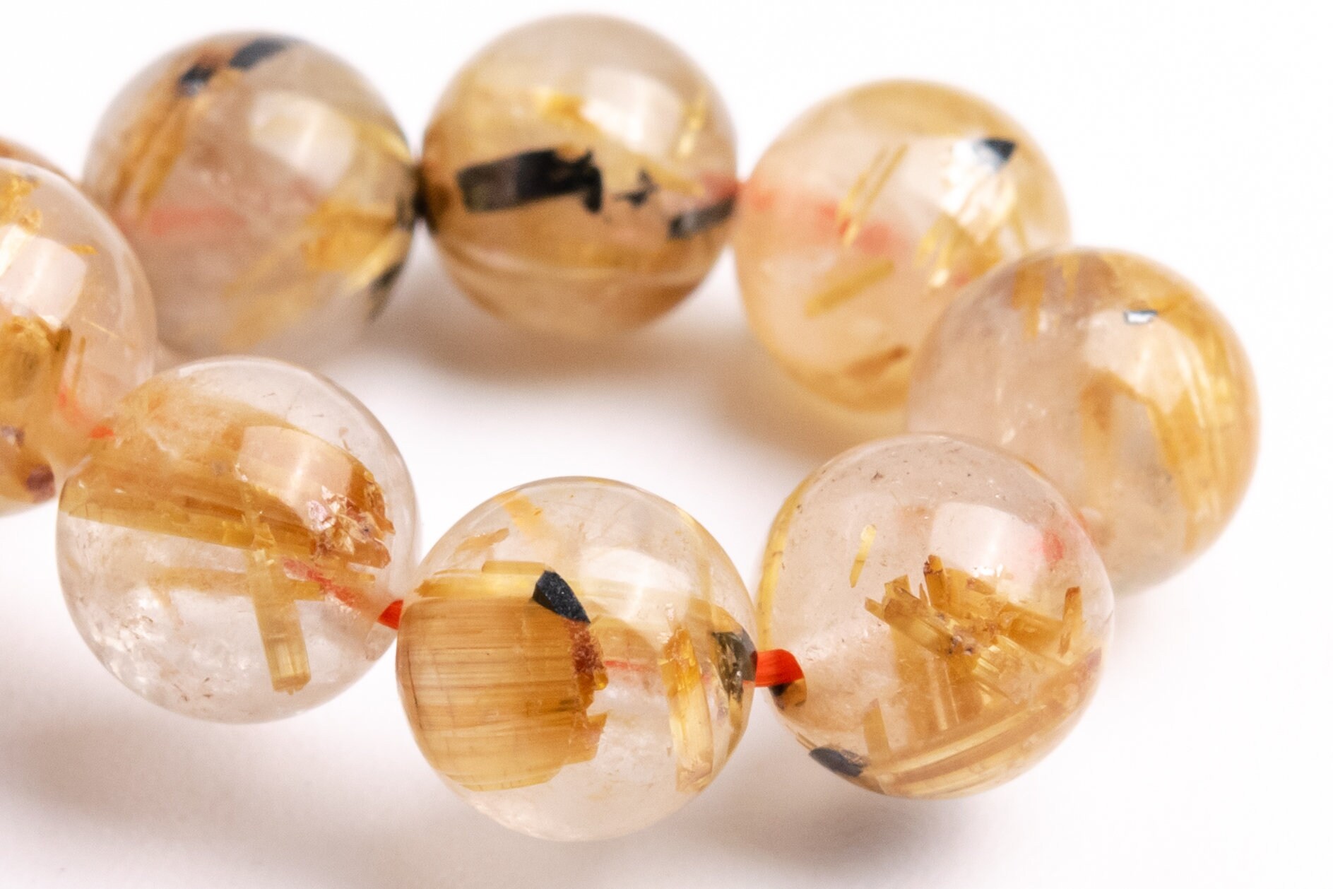 6-7mm Titanium Golden Rutile Quartz Beads Bracelet Grade Aa Genuine Natural Round Gemstone 7" (119192h-1099)