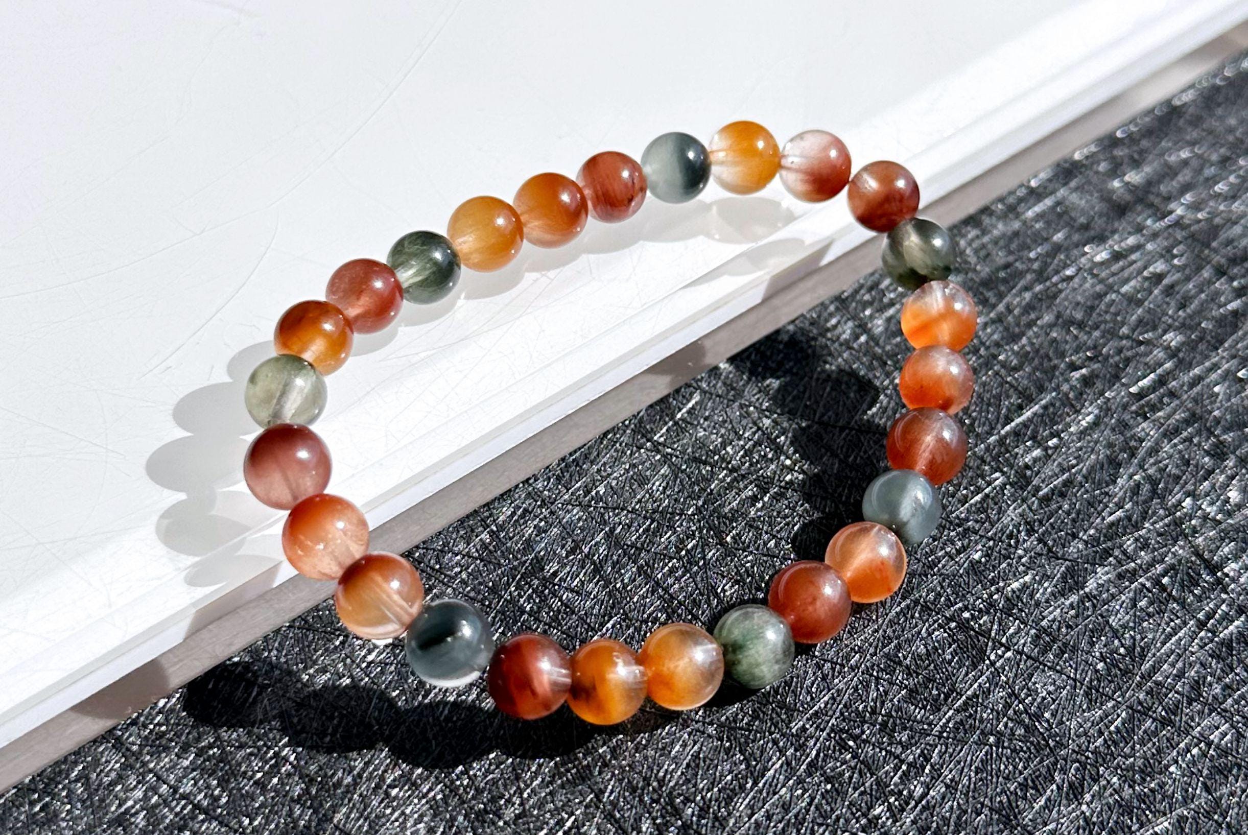 7mm, Certified High Quality Natural Multi-color Rabbit Hair Rutile Quartz Bracelet, Multi Rabbit Hair Quartz Bracelet, 天然满顺彩兔水晶手串