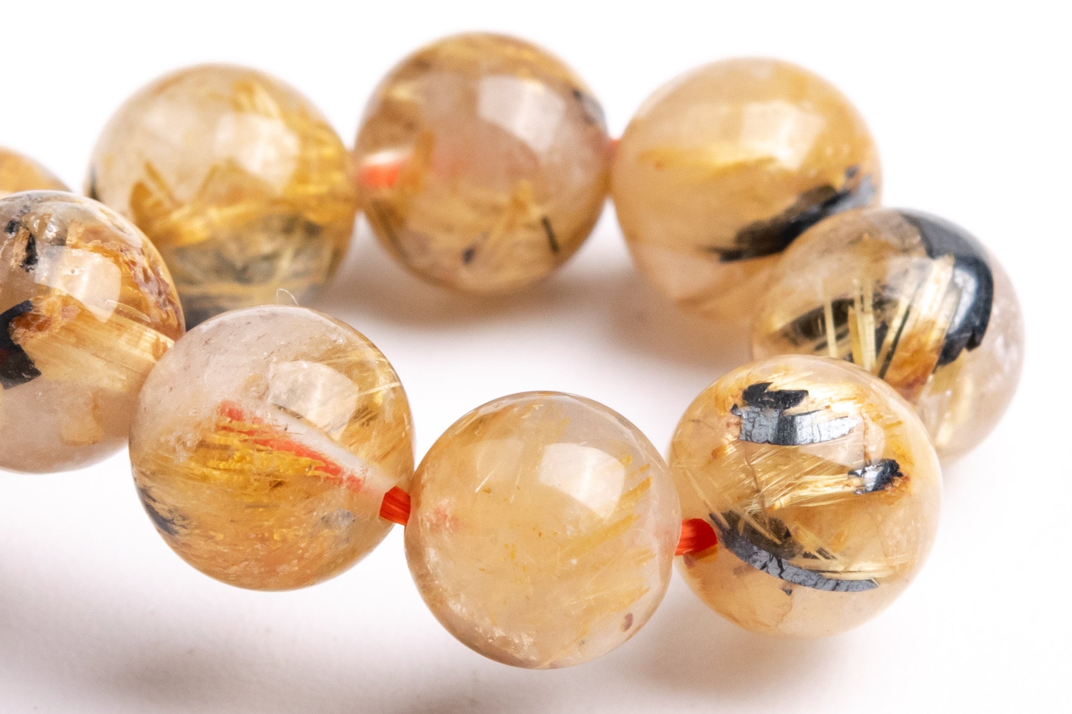 7mm Titanium Golden Rutile Quartz Beads Bracelet Grade Aa Genuine Natural Round Gemstone 7" (119194h-1099)