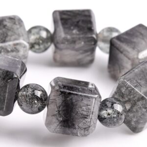 9-10MM Black Rutilated Quartz Beads Beveled Edge Faceted Cube Bracelet Grade A Genuine Natural Gemstone 7.5" (117873h-3983) 9-10MM Black Rutilated Quartz Beads Beveled Edge Faceted Cube Bracelet Grade A Genuine Natural Gemstone 7.5" (117873h-3983)