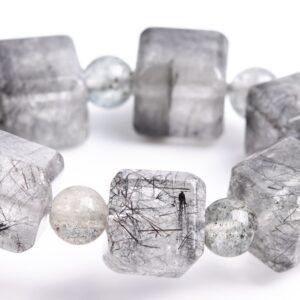 9-10MM Black Rutilated Quartz Beads Beveled Edge Faceted Cube Bracelet Grade A Genuine Natural Gemstone 7.5" (117872h-3982) 9-10MM Black Rutilated Quartz Beads Beveled Edge Faceted Cube Bracelet Grade A Genuine Natural Gemstone 7.5" (117872h-3982)