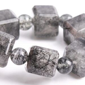 9-10MM Black Rutilated Quartz Beads Beveled Edge Faceted Cube Bracelet Grade A Genuine Natural Gemstone 7.5" (117871h-3982) 9-10MM Black Rutilated Quartz Beads Beveled Edge Faceted Cube Bracelet Grade A Genuine Natural Gemstone 7.5" (117871h-3982)