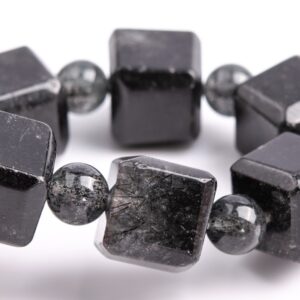 9-10MM Black Rutilated Quartz Beads Beveled Edge Faceted Cube Bracelet Grade A Genuine Natural Gemstone 7.5" (117874h-3983) 9-10MM Black Rutilated Quartz Beads Beveled Edge Faceted Cube Bracelet Grade A Genuine Natural Gemstone 7.5" (117874h-3983)