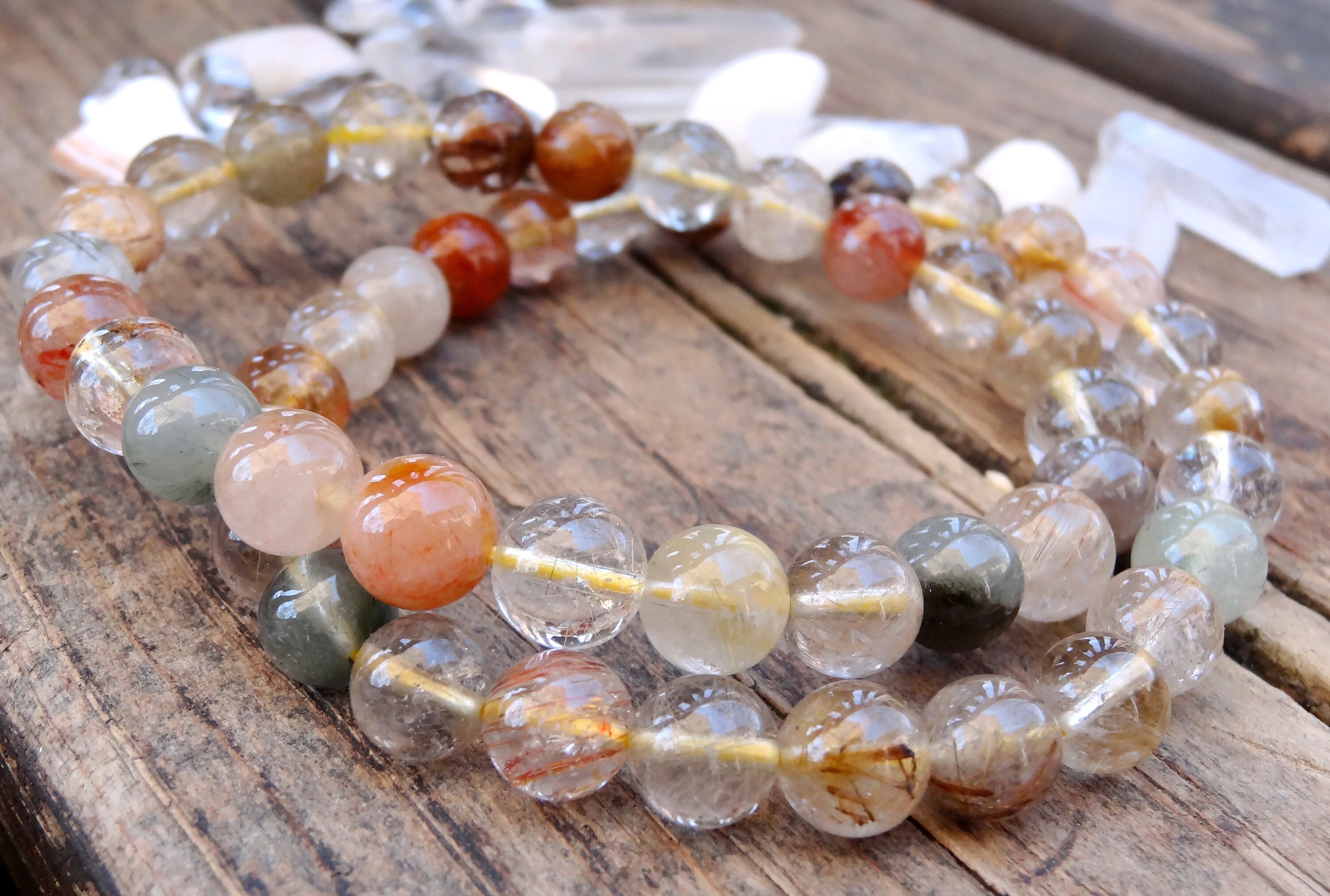 9mm Natural Multi Rutile Quartz Beaded Stretch Bracelet, Golden Rutile, Green, Multi Stone Rutilated Quartz Bracelet, Natural Stones 9mm Natural Multi Rutile Quartz Beaded Stretch Bracelet, Golden Rutile, Green, Multi Stone Rutilated Quartz Bracelet, Natural Stones