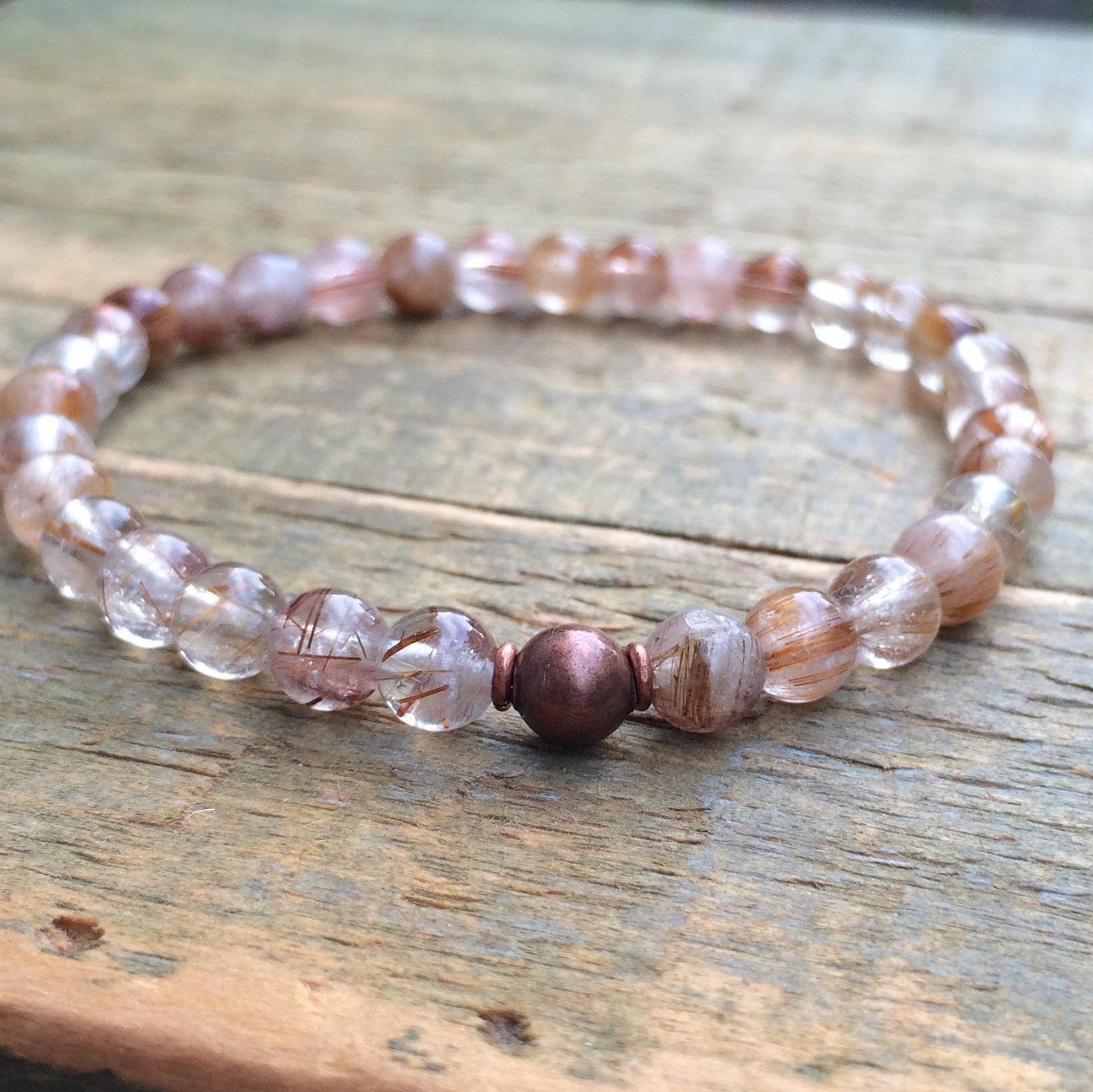 Rutilated Quartz Beaded Stretch Bracelet, Stacking Stretch Bracelet, Quartz Jewelry, Earthy Stone Bracelet