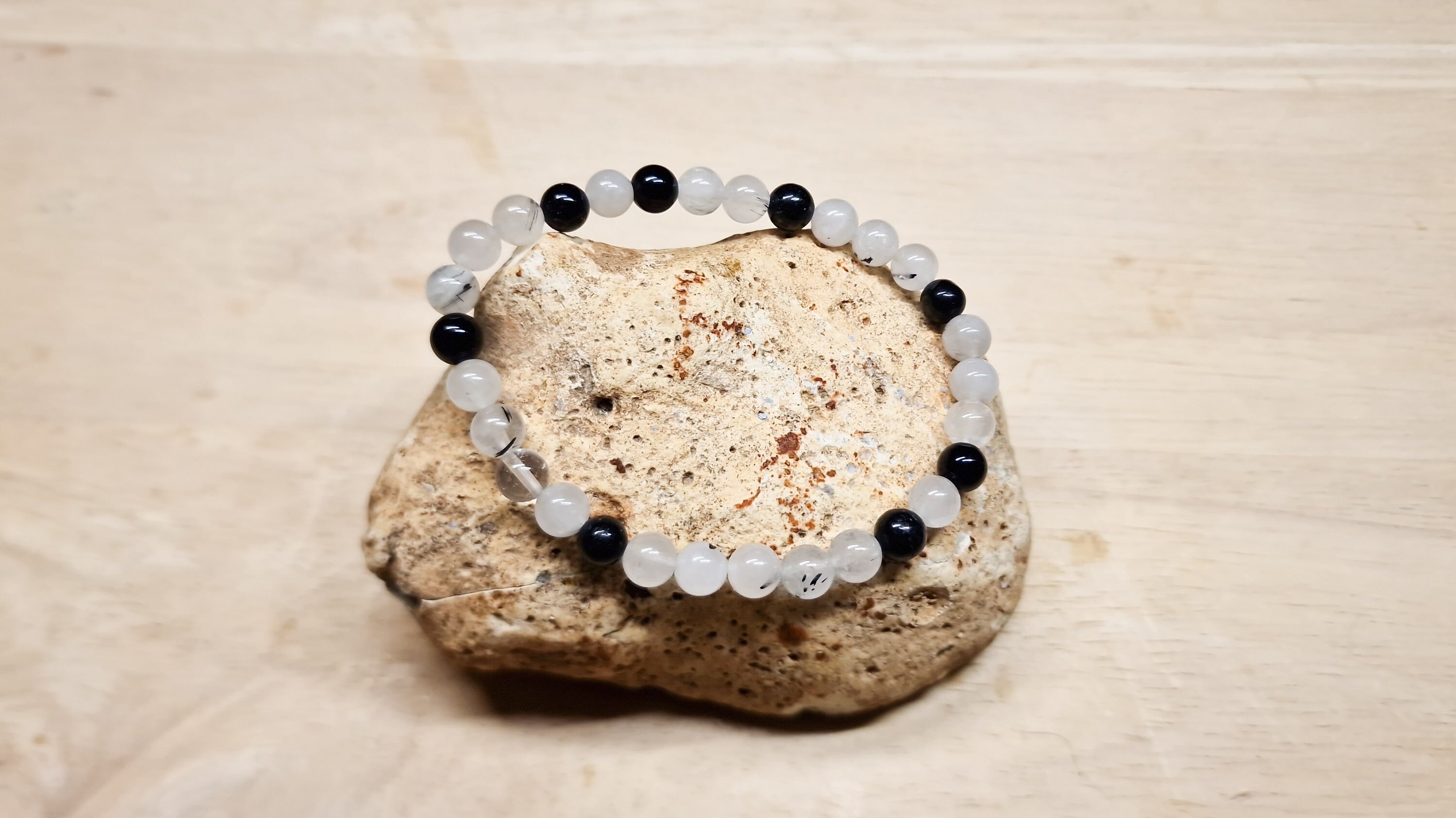 Black Rutilated Quartz Bracelet. Elastic Stretch Bracelet.