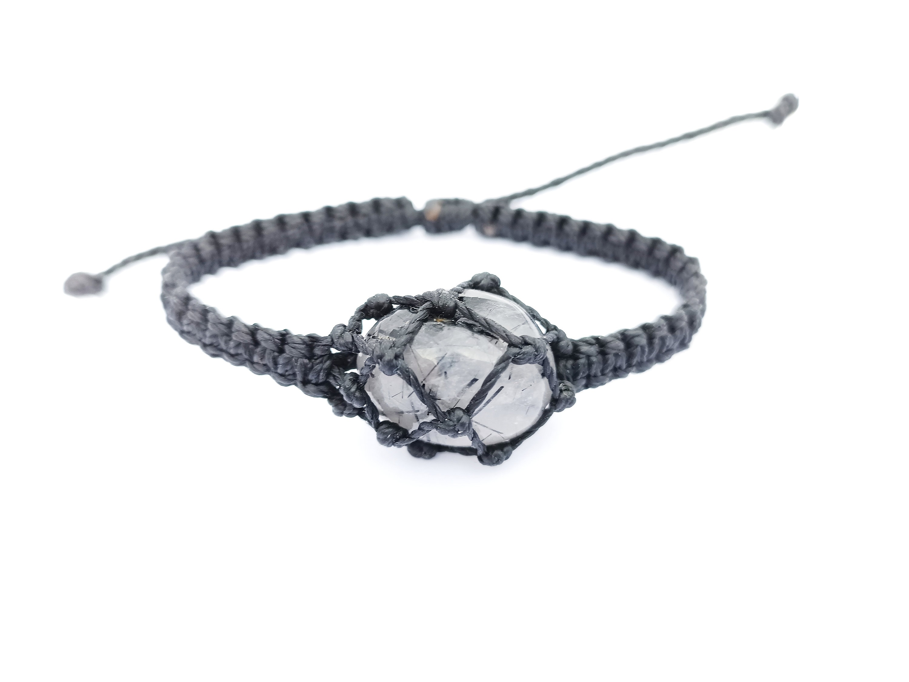 Black Rutilated Quartz Bracelet: Mens Macrame Gemstone Jewelry Black Rutilated Quartz Bracelet: Mens Macrame Gemstone Jewelry