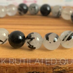 Black Rutilated Quartz Bracelet, Natural Black Rutilated Round Smooth Gemstone Bracelet, Handmade Bracelet, Tiny Jewelry, Healing Bracelet