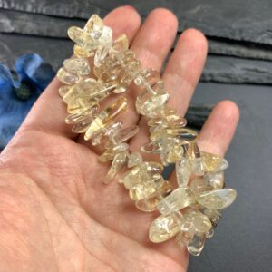 Boho Gold Rutilated Quartz Bracelet (7.75in Wrist, Natural Beads)