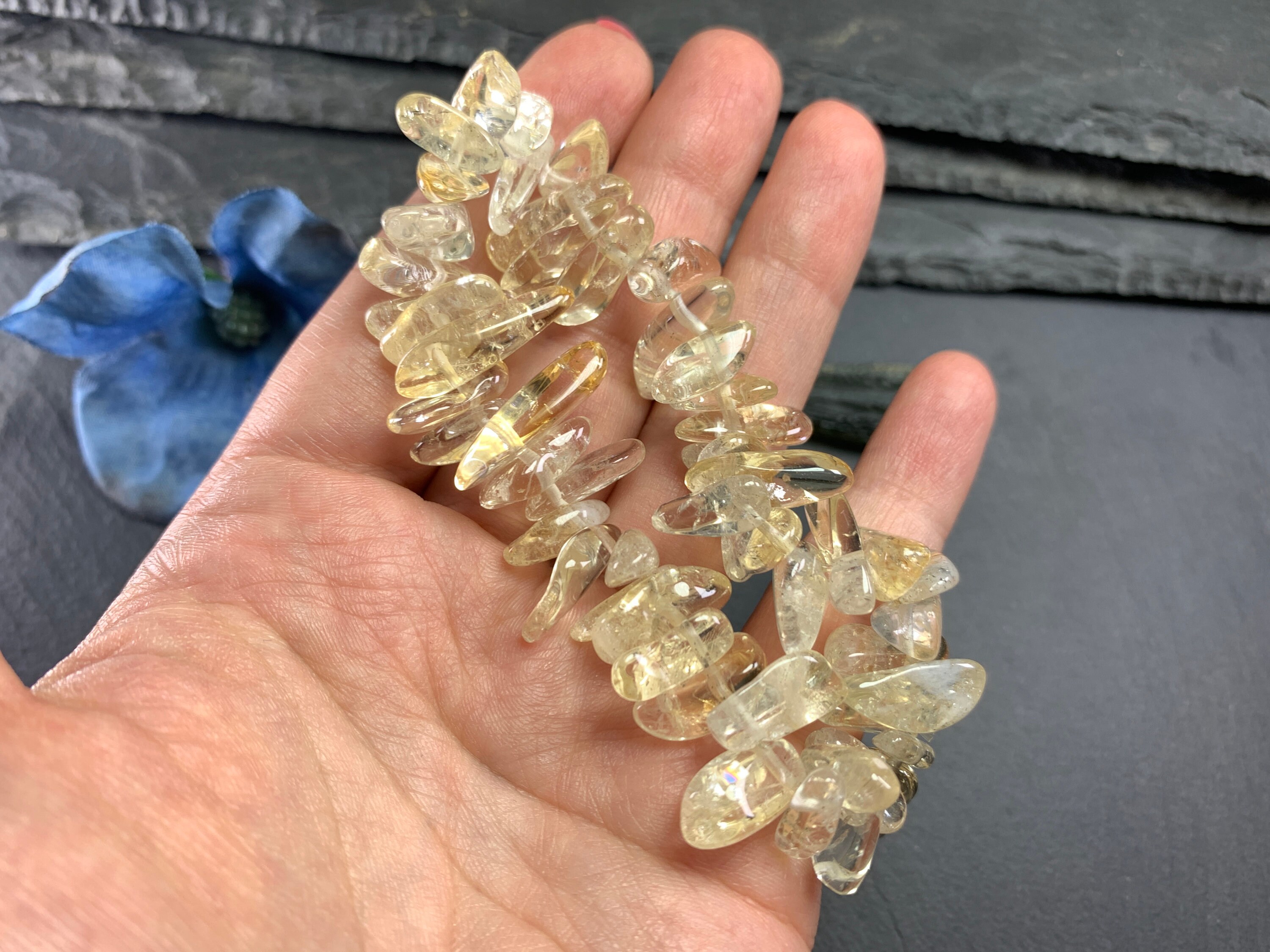 Boho Gold Rutilated Quartz Bracelet (7.75in Wrist, Natural Beads)