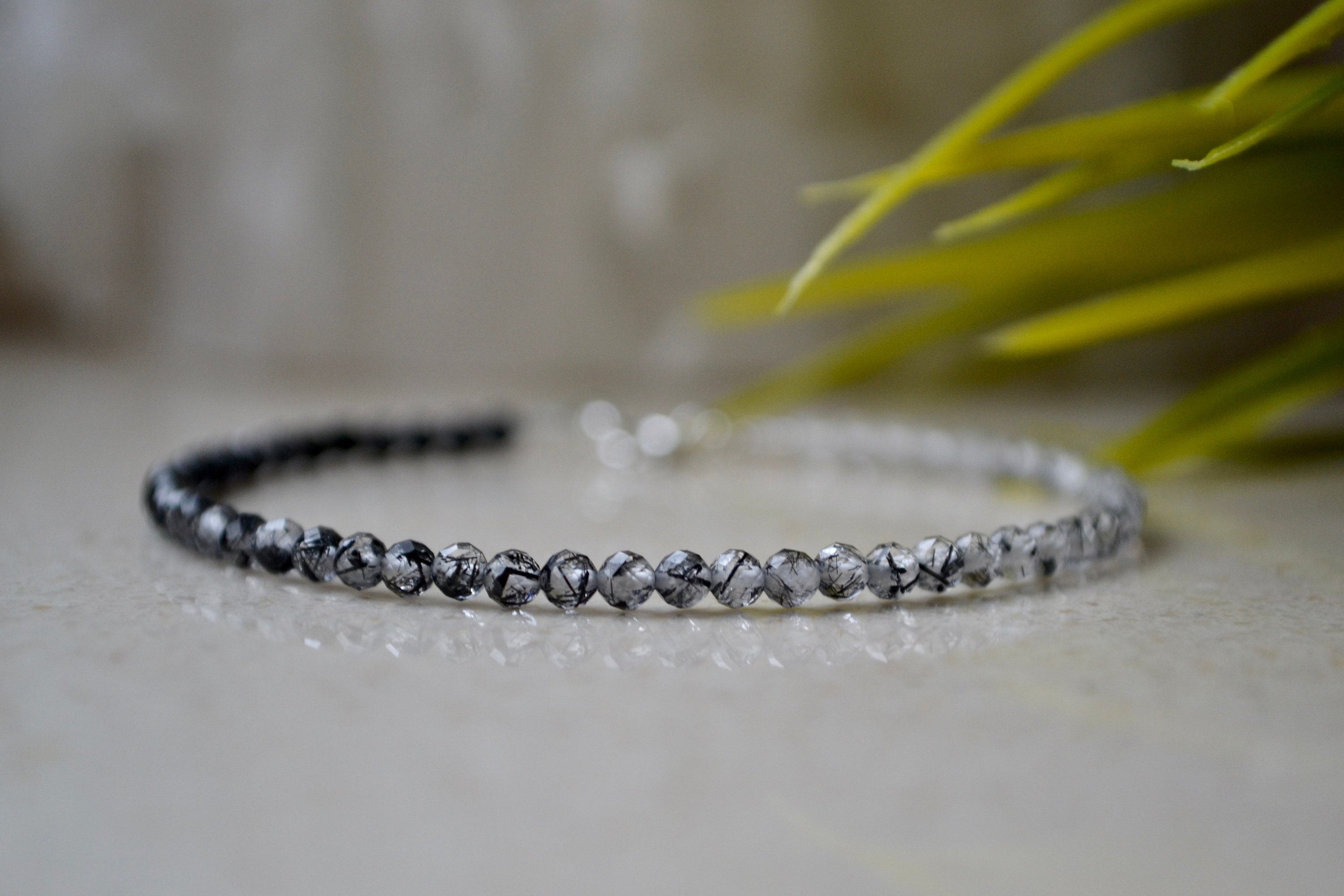 Rutilated Quartz Bracelet, Bracelet Femme - 3mm Dainty Beaded Bracelet, Ombre Bracelet Quartz Jewelry For Woman Best Gift For Her