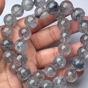 Natural Black Rutile | 12-13 mm Plain Round | Gemstone Beaded Bracelet | Jewelry Making | Stretchable Bracelet Natural Black Rutile | 12-13 mm Plain Round | Gemstone Beaded Bracelet | Jewelry Making | Stretchable Bracelet