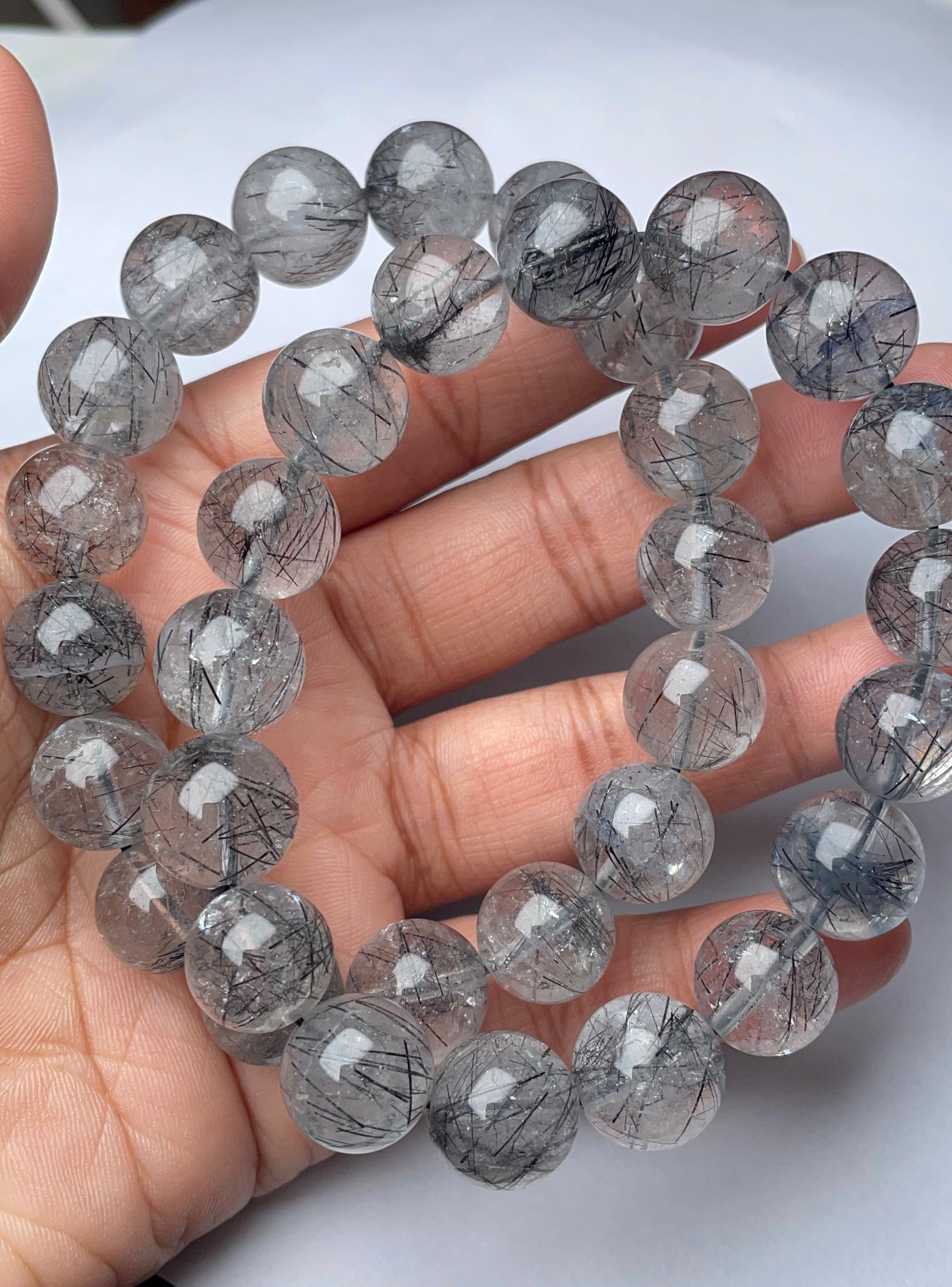 Natural Black Rutile | 12-13 Mm Plain Round | Gemstone Beaded Bracelet | Jewelry Making | Stretchable Bracelet Natural Black Rutile | 12-13 Mm Plain Round | Gemstone Beaded Bracelet | Jewelry Making | Stretchable Bracelet