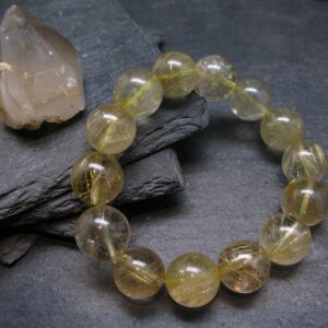 Rutilated Quartz Genuine Bracelet ~ 7 Inches ~ 14mm Round Beads Rutilated Quartz Genuine Bracelet ~ 7 Inches ~ 14mm Round Beads