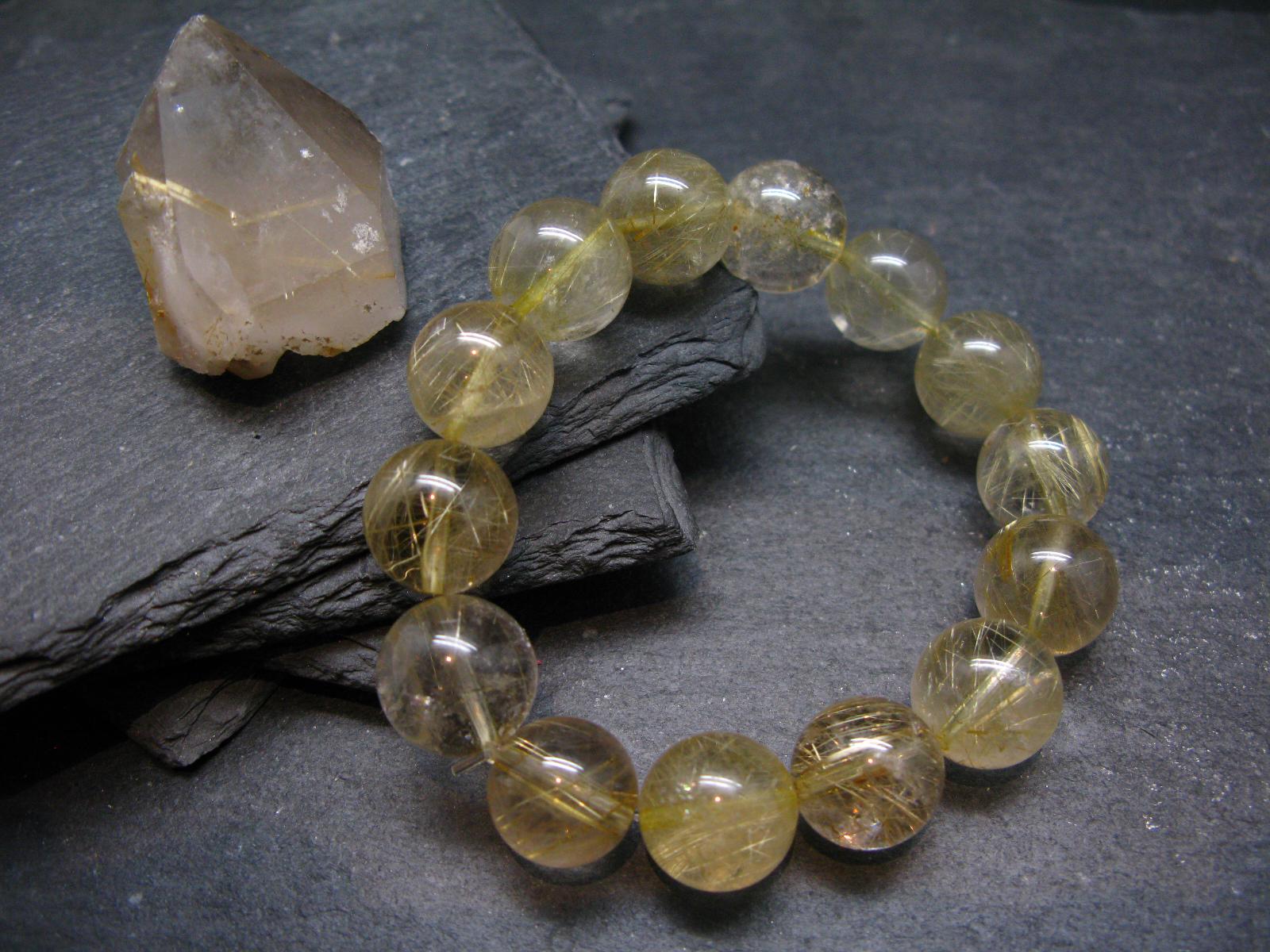 Rutilated Quartz Genuine Bracelet ~ 7 Inches ~ 14mm Round Beads Rutilated Quartz Genuine Bracelet ~ 7 Inches ~ 14mm Round Beads