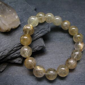 Rutilated Quartz Genuine Bracelet ~ 7 Inches ~ 12mm Round Beads Rutilated Quartz Genuine Bracelet ~ 7 Inches ~ 12mm Round Beads