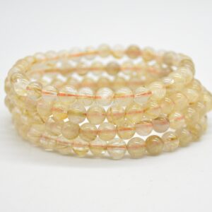 Golden Rutilated Quartz Gemstone Round Beads Bracelet Sample Strand - 6mm Or 10mm Sizes - 7.5" Long Golden Rutilated Quartz Gemstone Round Beads Bracelet Sample Strand - 6mm Or 10mm Sizes - 7.5" Long