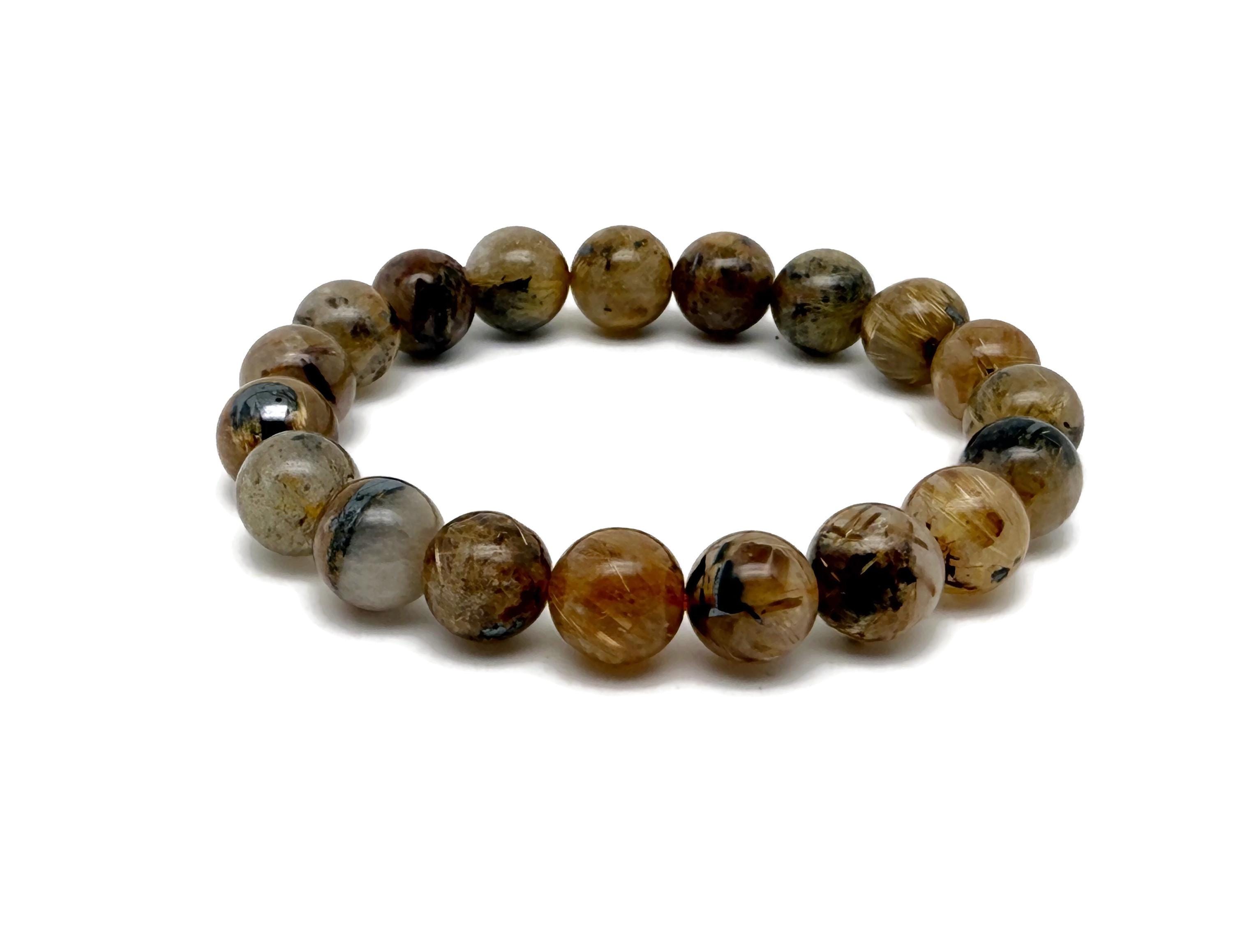 Golden Rutilated Quartz Gemstone Bracelet - Aaa Premium Quality Crystal Bracelet - Men&women Stretchy Bracelet - Crystal Healing - Aa1007