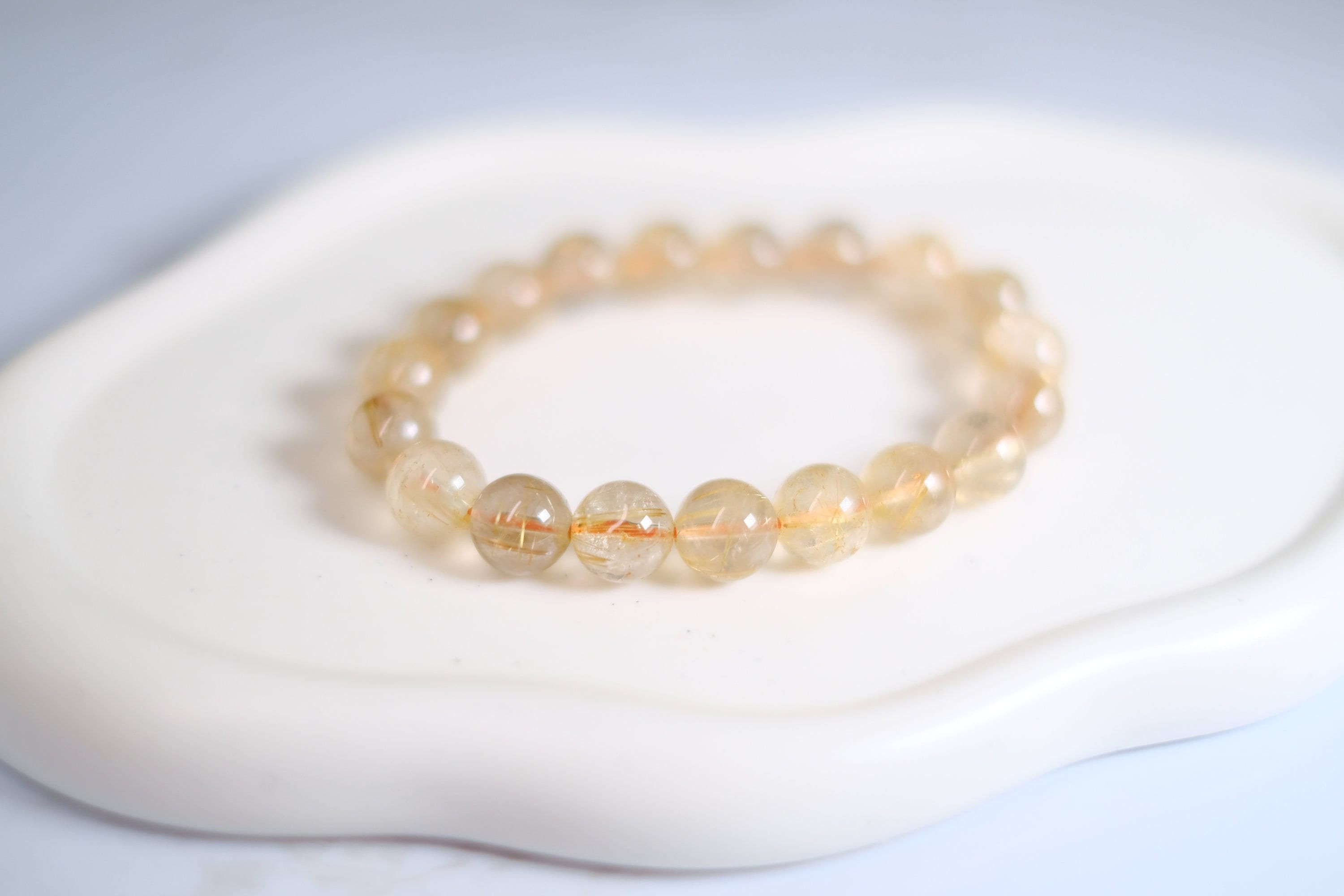 Golden Rutilated Quartz Bracelet - Natural Stone Beads - Gold Rutile Jewelry - Fantasy Bracelet - Gold Healing Bracelet - Golden Quartz