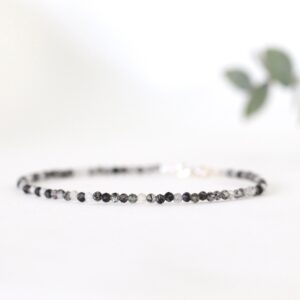 Rutilated Quartz bracelet, tiny black and white gemstone bracelet, 2mm bead, delicate rutile Quartz jewelry, quartz crystal jewelry Rutilated Quartz bracelet, tiny black and white gemstone bracelet, 2mm bead, delicate rutile Quartz jewelry, quartz crystal jewelry