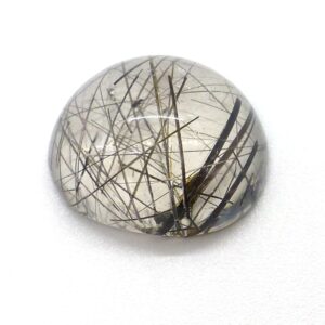 11.510 Carats Black Rutilated Quartz Cabochon Handmade Lisajoy Sachs Domed Rutile 3d Hand Cut Clear Crystal Inclusion Unique Ring Stone